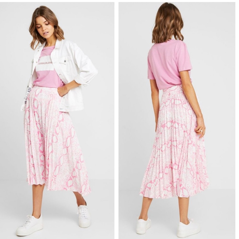 Topshop Pink Snake Pleat Midi Skirt